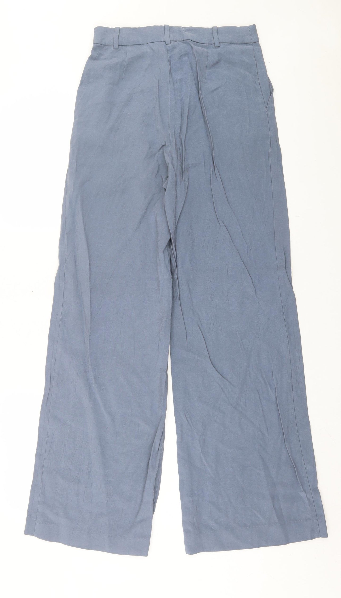 H&M Womens Blue Viscose Trousers Size 8 L30 in Regular Button