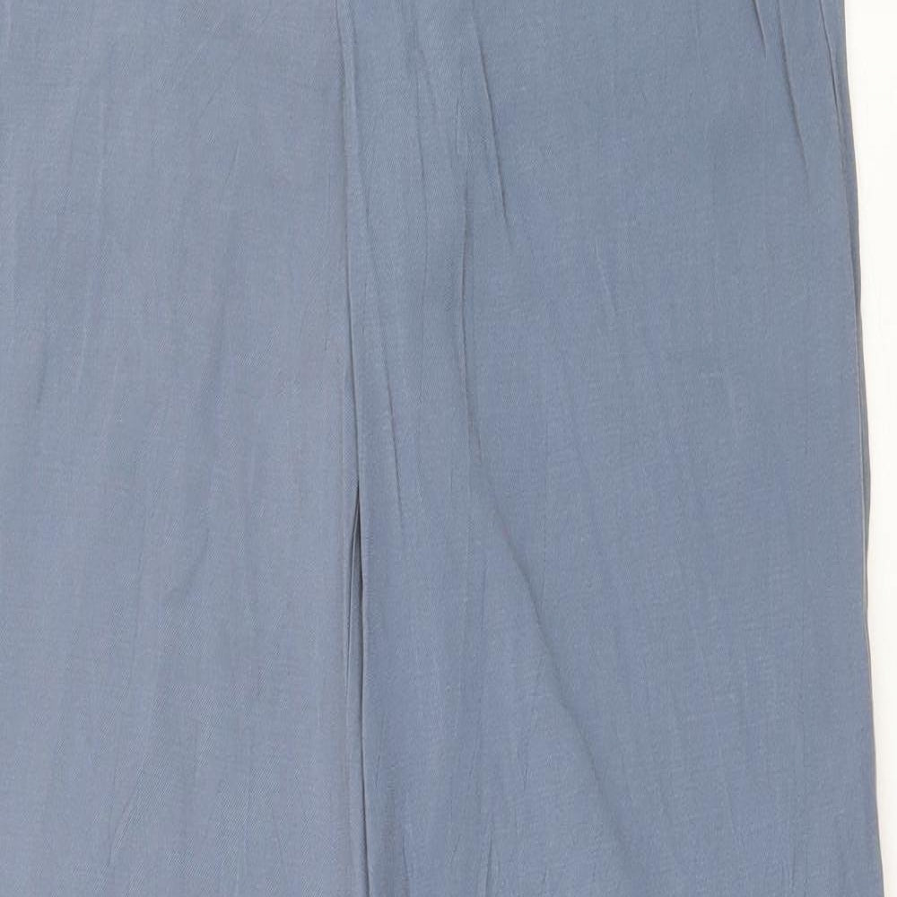 H&M Womens Blue Viscose Trousers Size 8 L30 in Regular Button