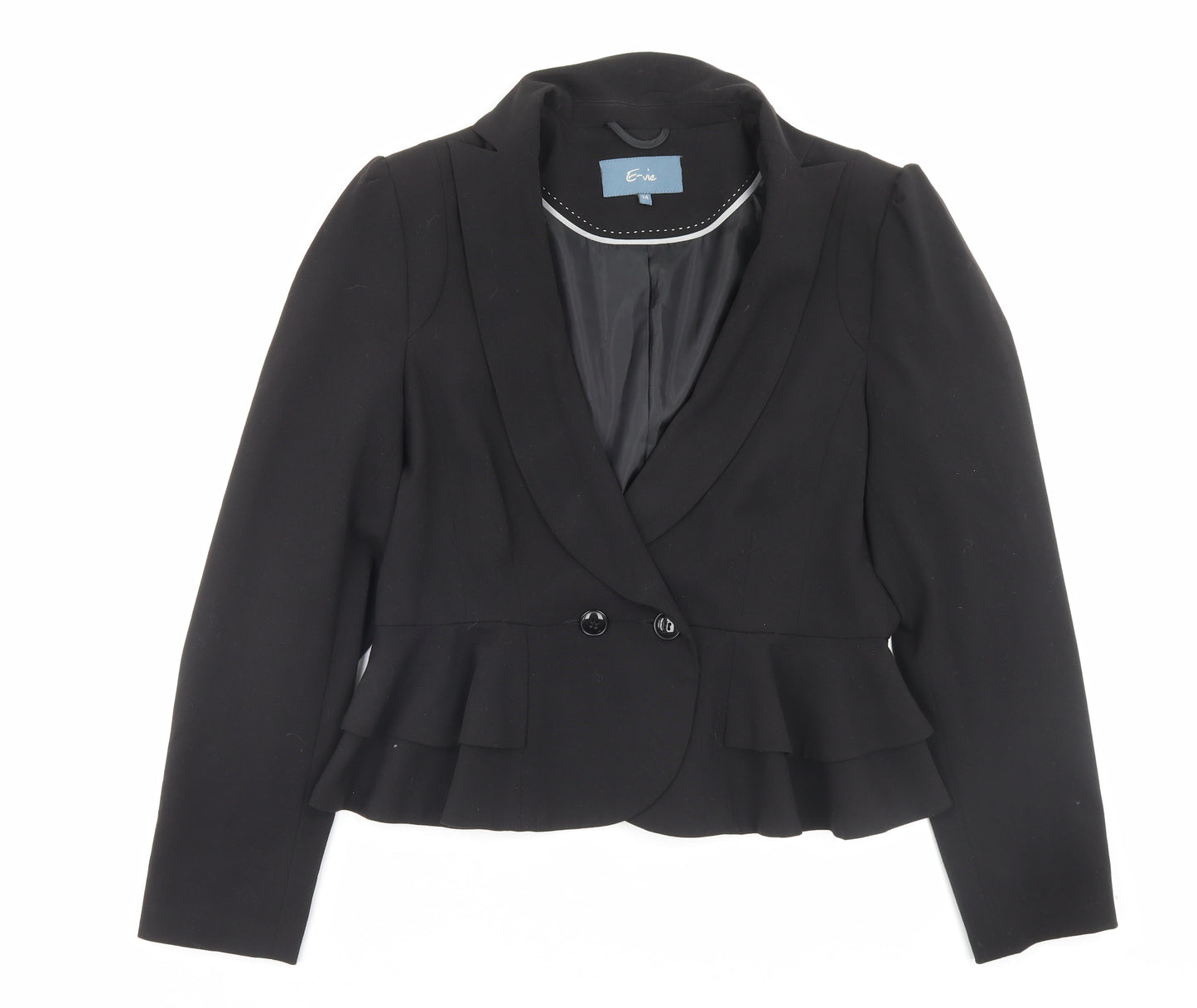 Evie Womens Black Jacket Blazer Size 14 Button