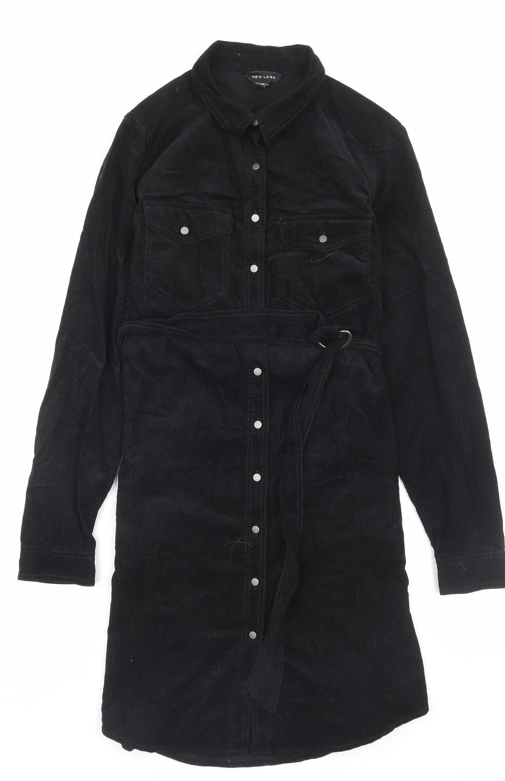 New Look Womens Black Cotton Shirt Dress Size 8 Collared Button