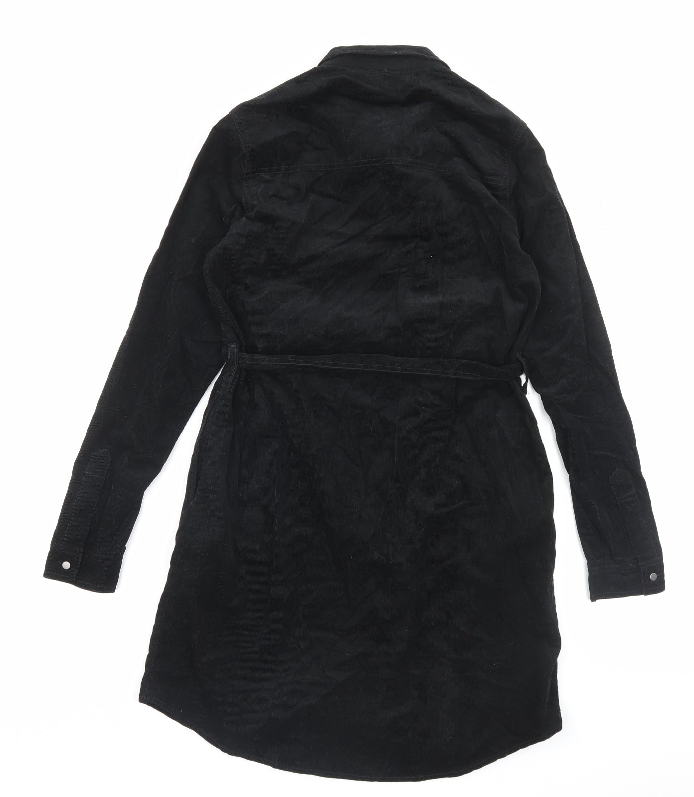 New Look Womens Black Cotton Shirt Dress Size 8 Collared Button