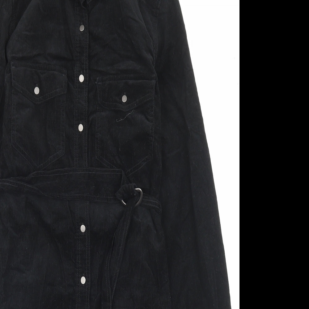 New Look Womens Black Cotton Shirt Dress Size 8 Collared Button
