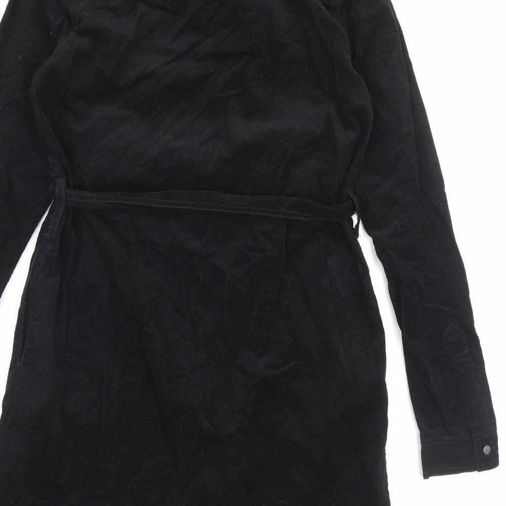 New Look Womens Black Cotton Shirt Dress Size 8 Collared Button