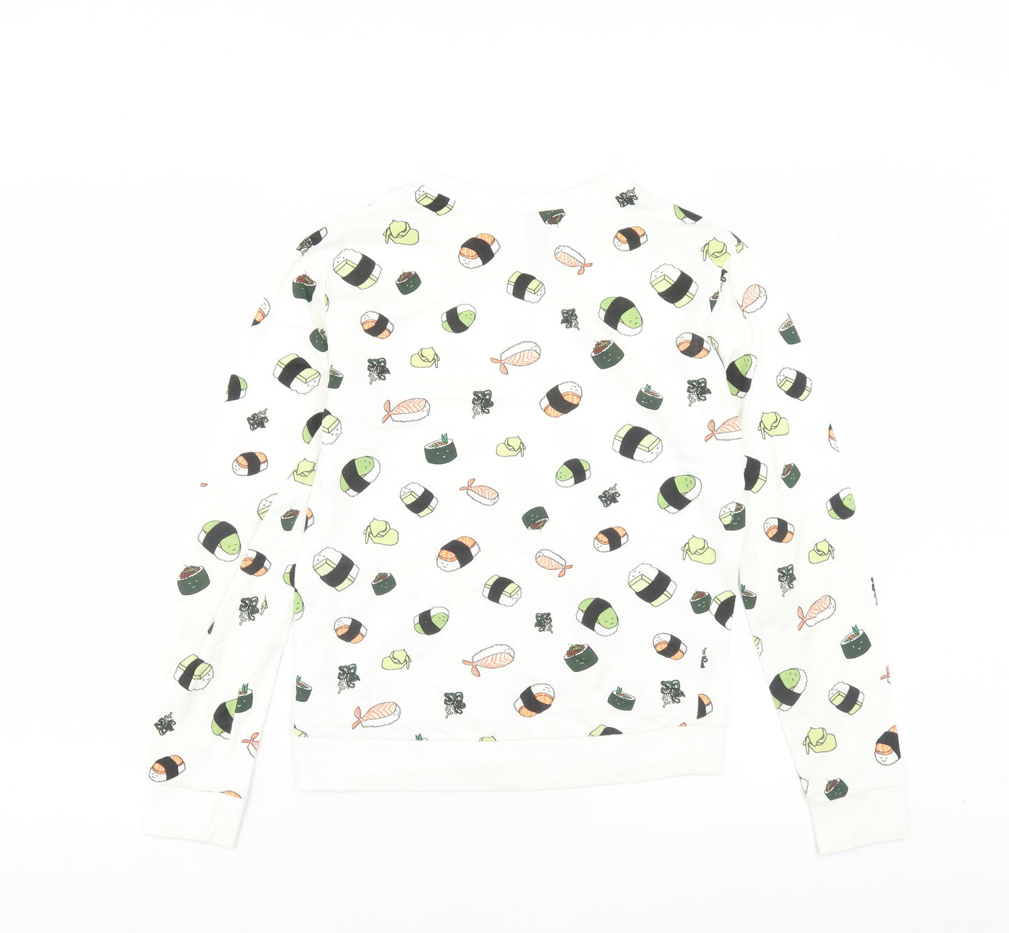 H&M Womens White Geometric Cotton Pullover Sweatshirt Size XS Pullover - Sushi