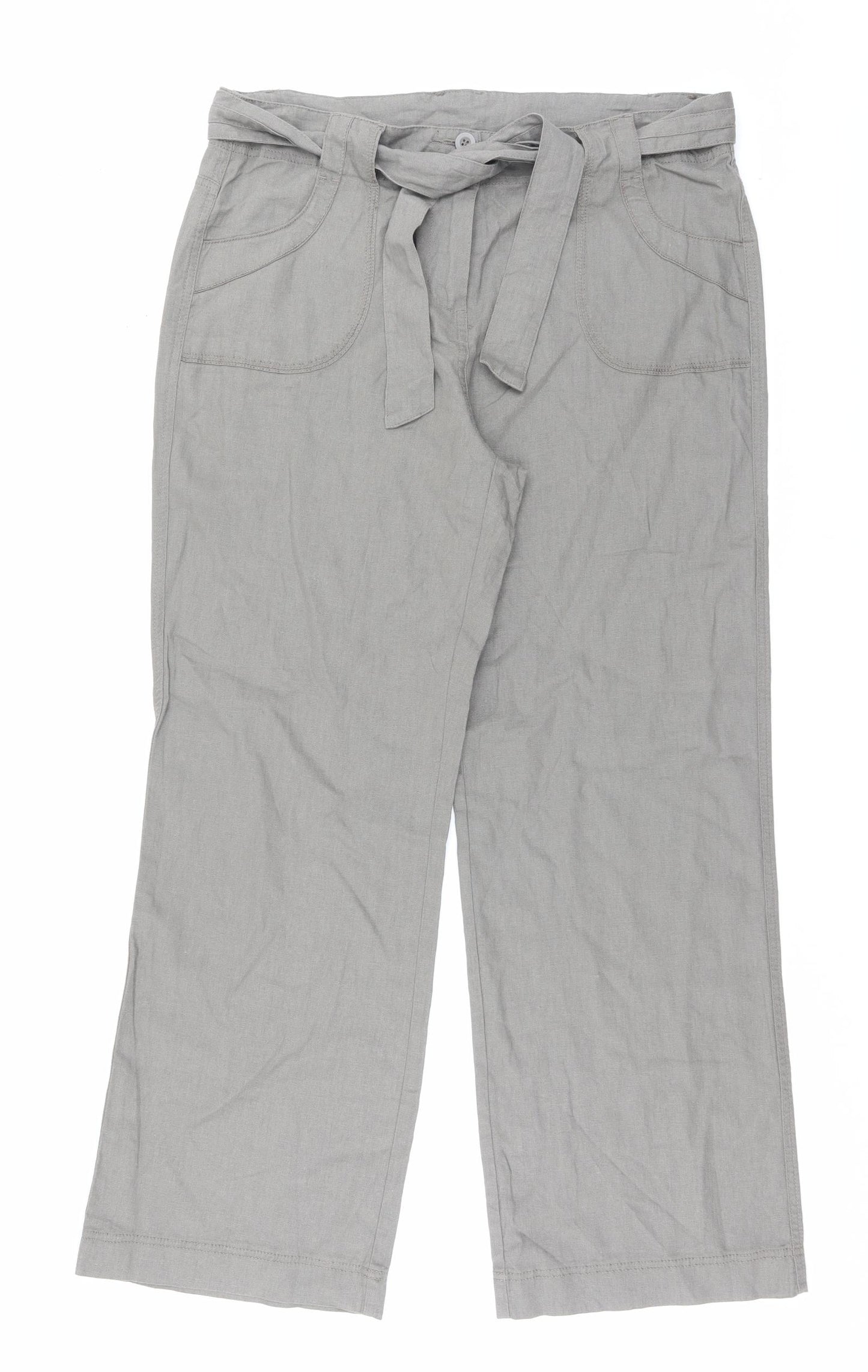 Marks and Spencer Womens Green Linen Trousers Size 16 L30 in Regular Button