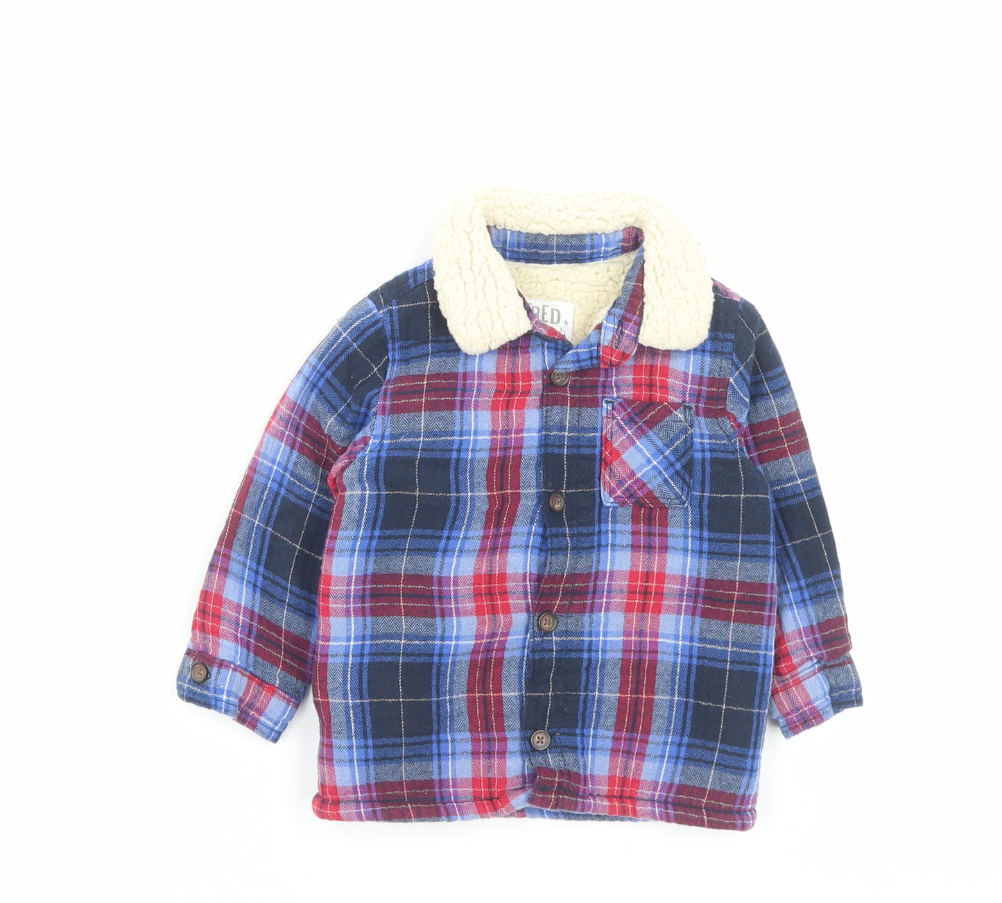 F&F Boys Blue Plaid Jacket Size 9-12 Months Button - Pocket Detail