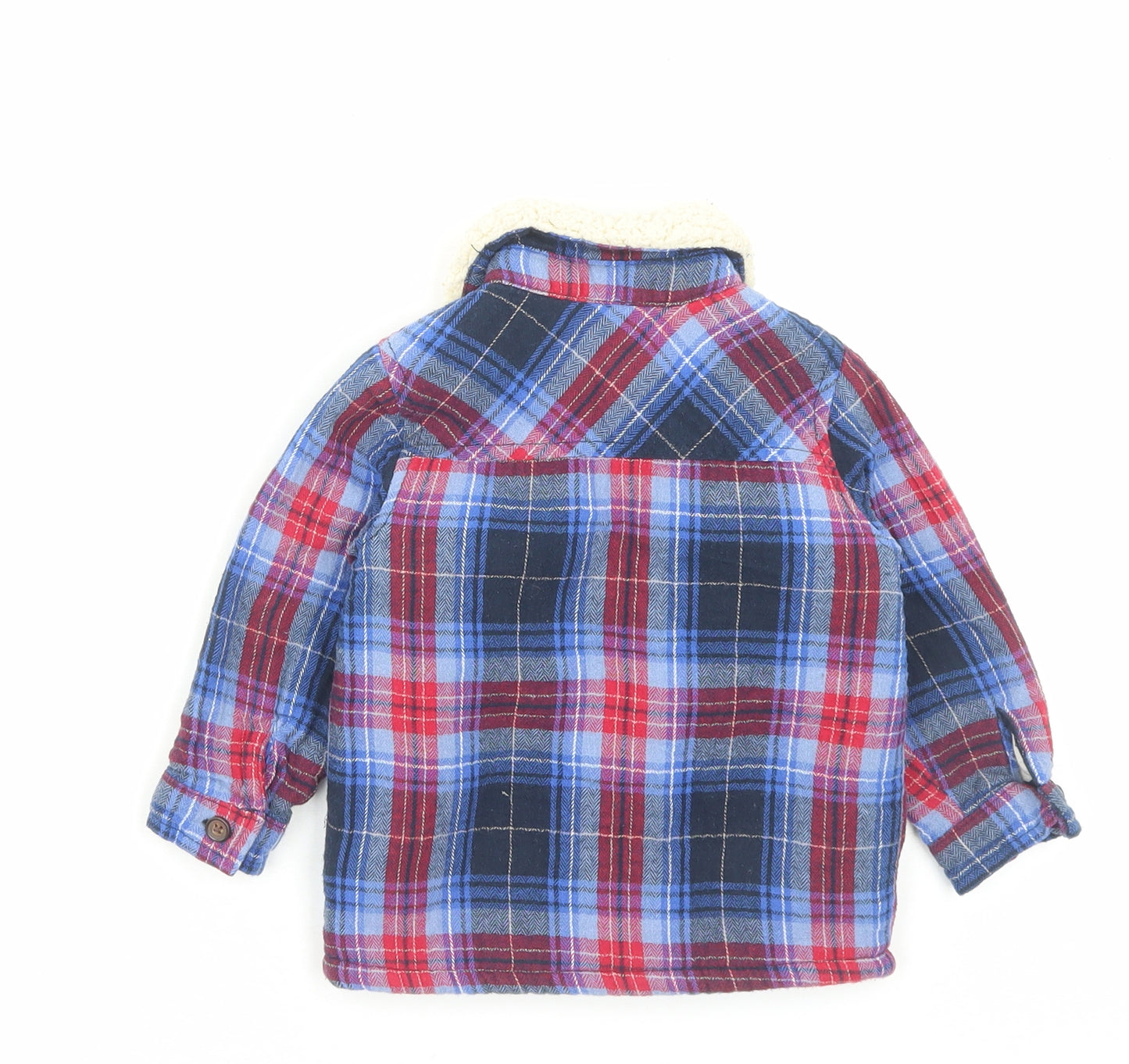 F&F Boys Blue Plaid Jacket Size 9-12 Months Button - Pocket Detail