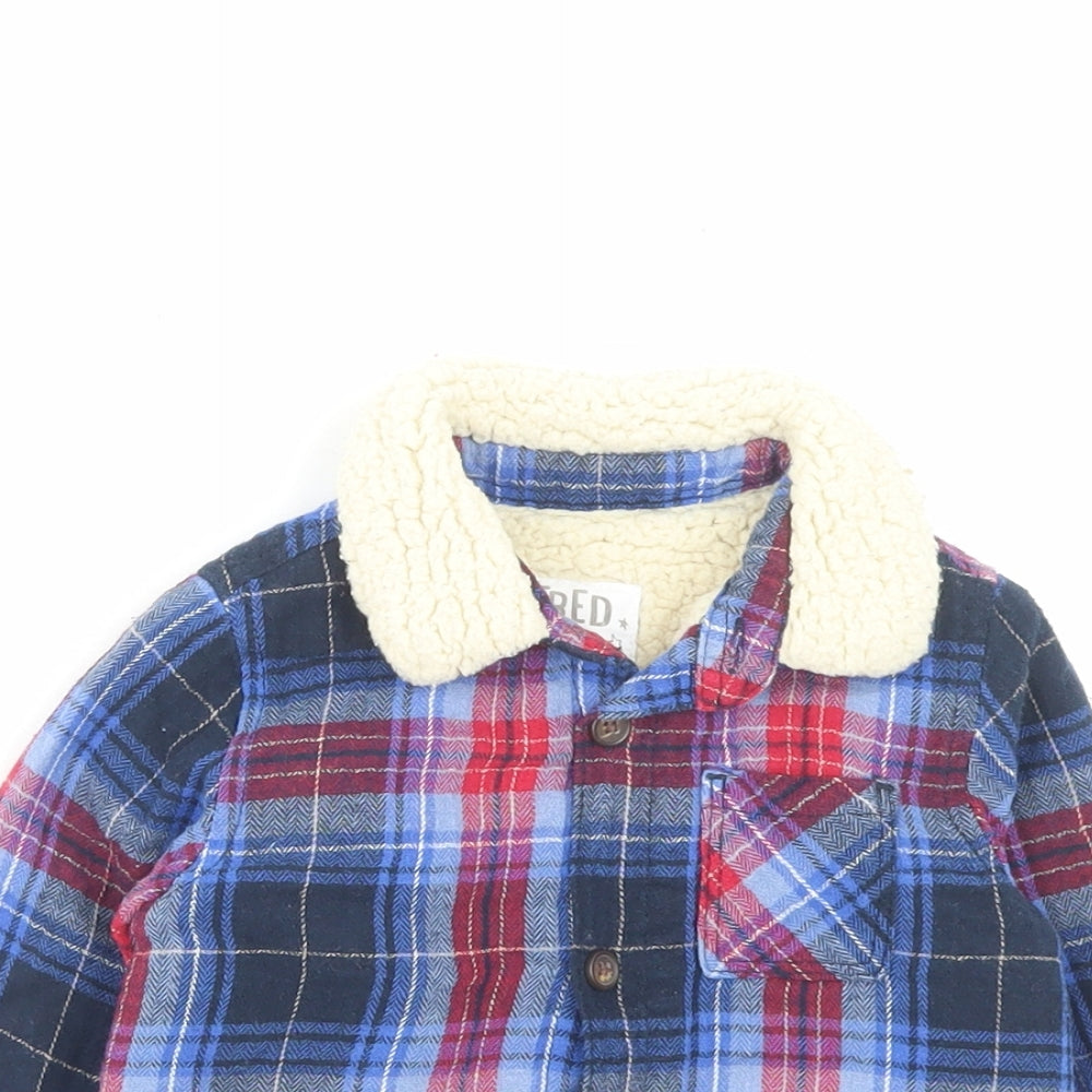 F&F Boys Blue Plaid Jacket Size 9-12 Months Button - Pocket Detail