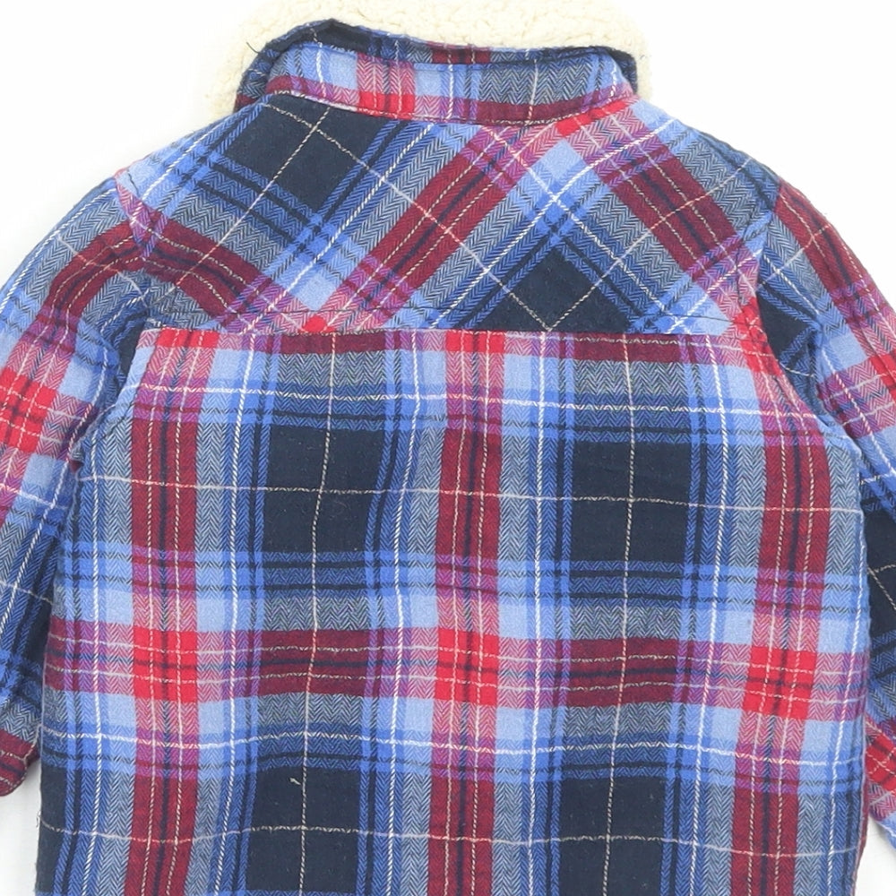 F&F Boys Blue Plaid Jacket Size 9-12 Months Button - Pocket Detail