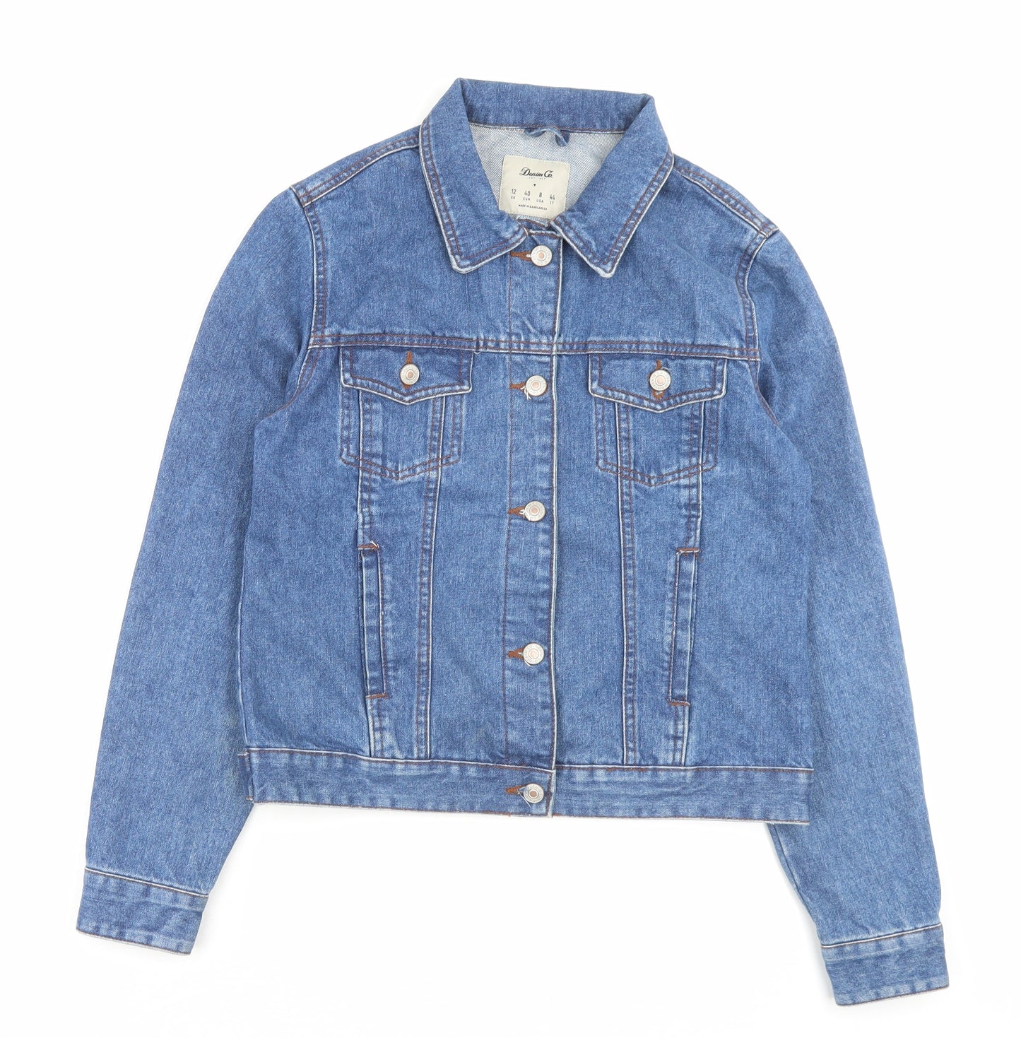 Denim & Co. Womens Blue Jacket Size 12 Button