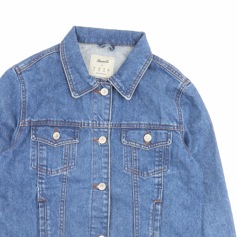 Denim & Co. Womens Blue Jacket Size 12 Button