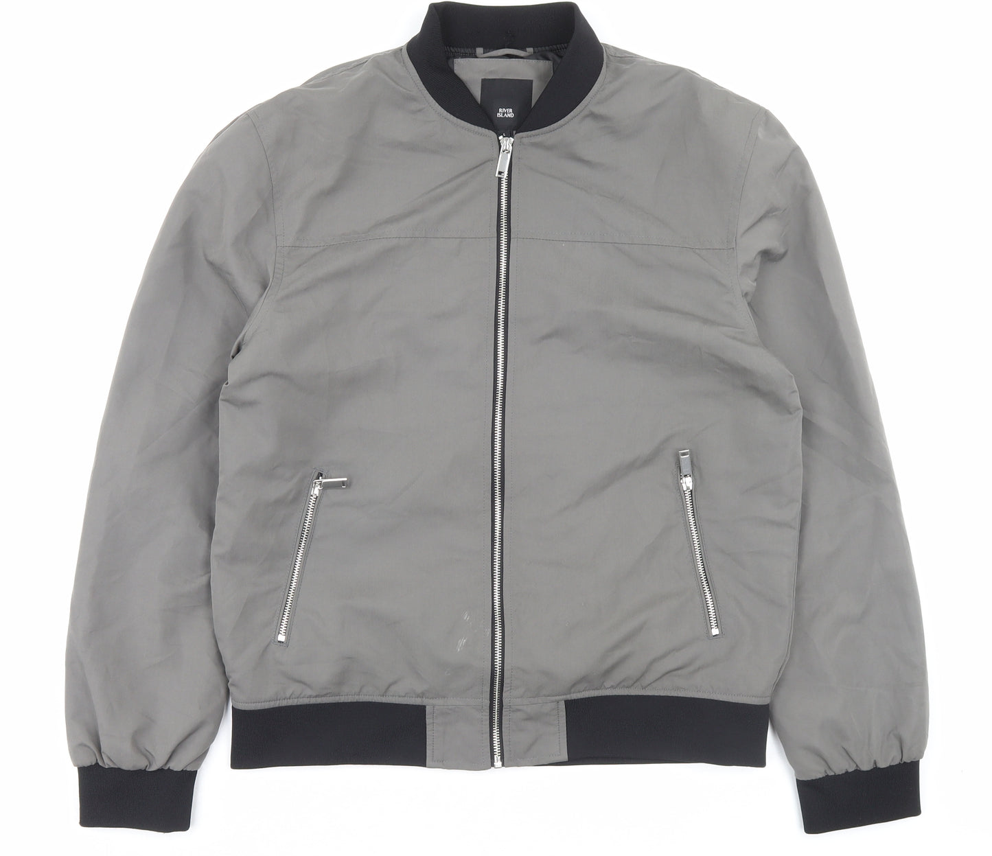 River Island Mens Grey Bomber Jacket Jacket Size L Zip