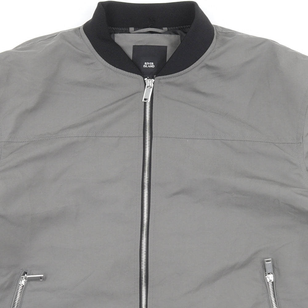 River Island Mens Grey Bomber Jacket Jacket Size L Zip