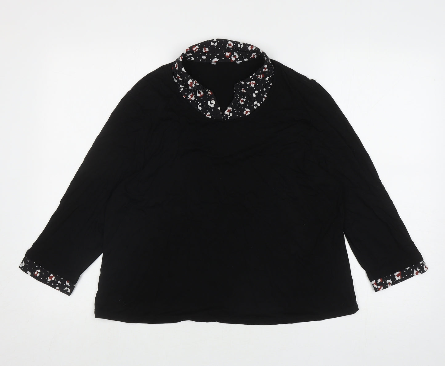 Bonmarche Womens Black Viscose Basic T-Shirt Size 16 Collared - Floral Collar And Cuffs