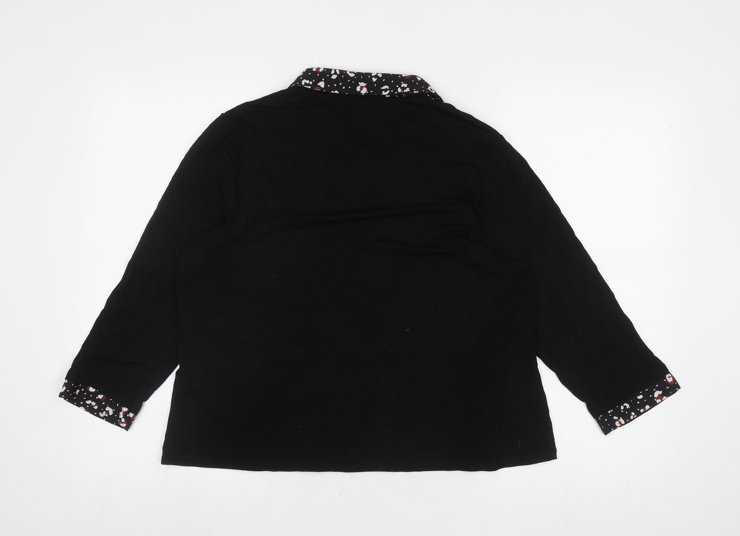 Bonmarche Womens Black Viscose Basic T-Shirt Size 16 Collared - Floral Collar And Cuffs