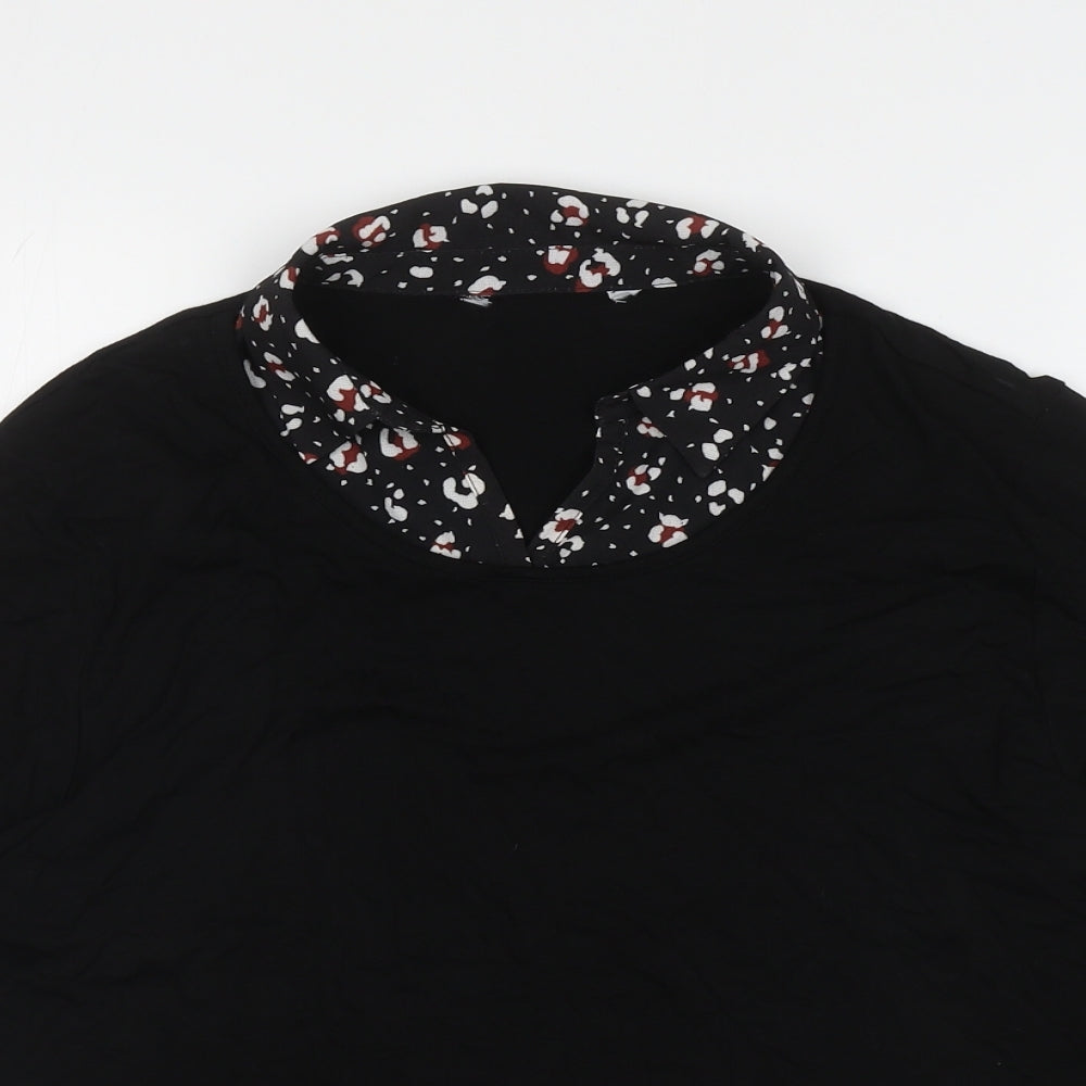 Bonmarche Womens Black Viscose Basic T-Shirt Size 16 Collared - Floral Collar And Cuffs