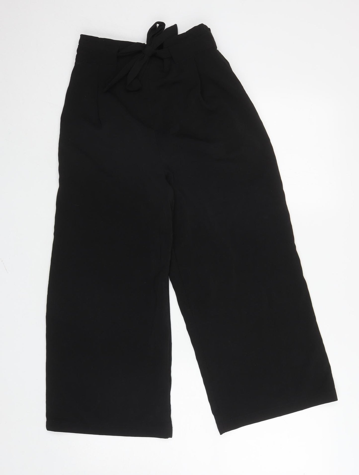 New Look Womens Black Polyester Cropped Trousers Size 8 L20.5 in Regular Tie