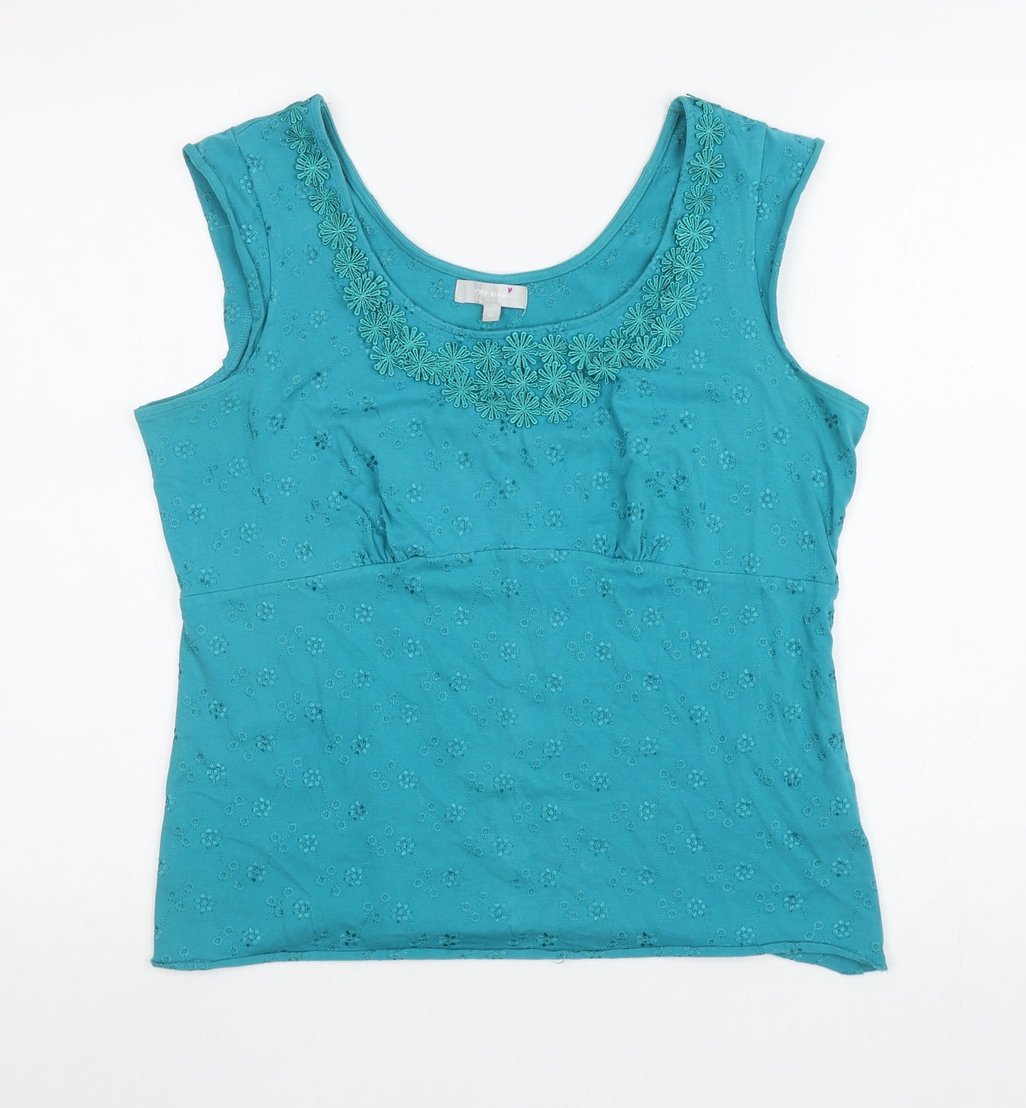 Per Una Womens Blue Floral Cotton Basic Tank Size 14 Scoop Neck