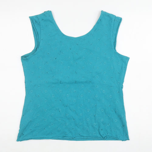 Per Una Womens Blue Floral Cotton Basic Tank Size 14 Scoop Neck