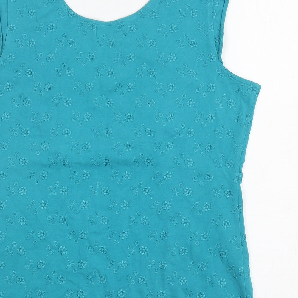 Per Una Womens Blue Floral Cotton Basic Tank Size 14 Scoop Neck