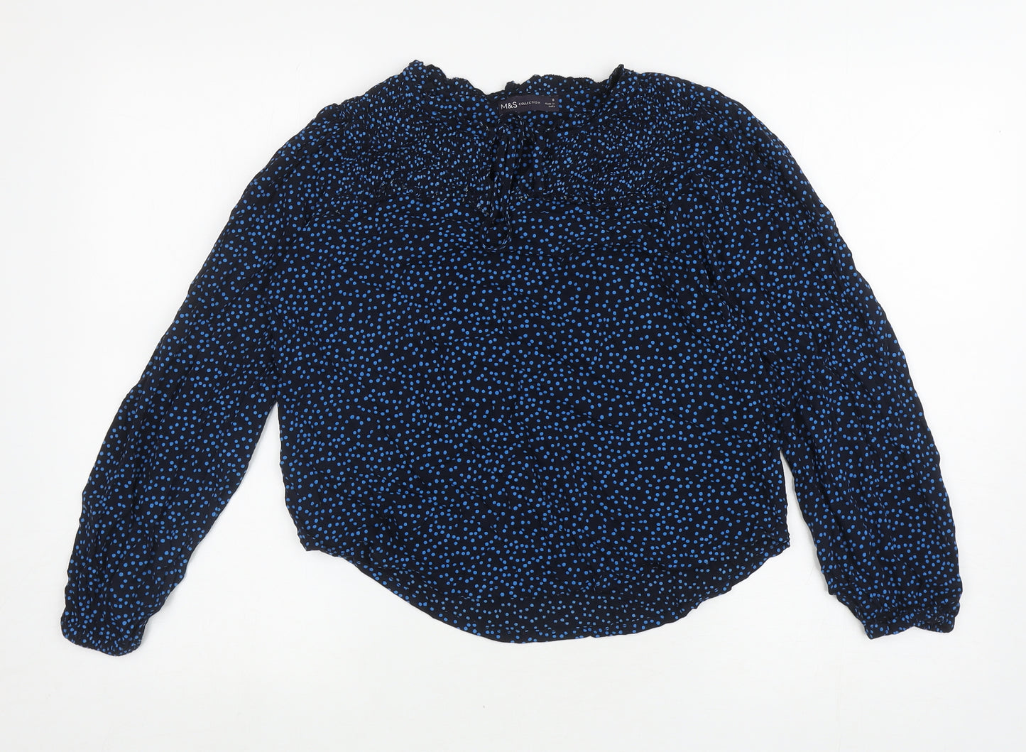 Marks and Spencer Womens Black Polka Dot Viscose Basic Blouse Size 8 Round Neck