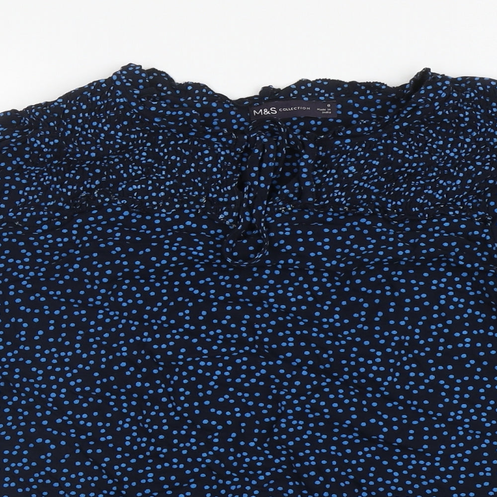 Marks and Spencer Womens Black Polka Dot Viscose Basic Blouse Size 8 Round Neck