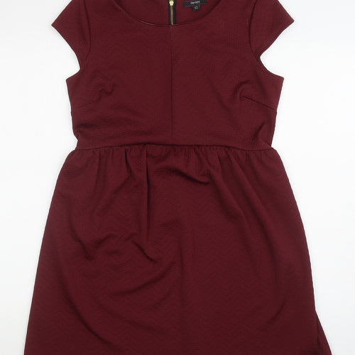 Therapy Womens Red Polyester Fit & Flare Size 12 Boat Neck Zip