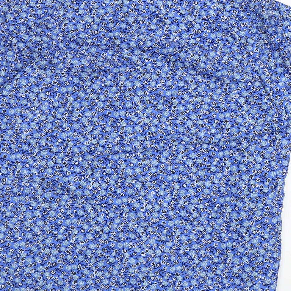 Cotton Traders Mens Blue Floral Polyester Button-Up Size M Collared Button