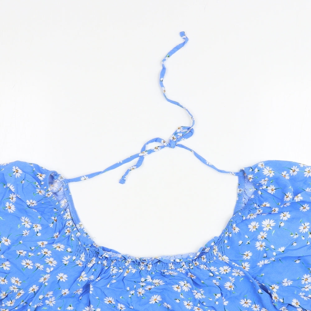 Papaya Womens Blue Floral Viscose Basic Blouse Size 18 Off the Shoulder
