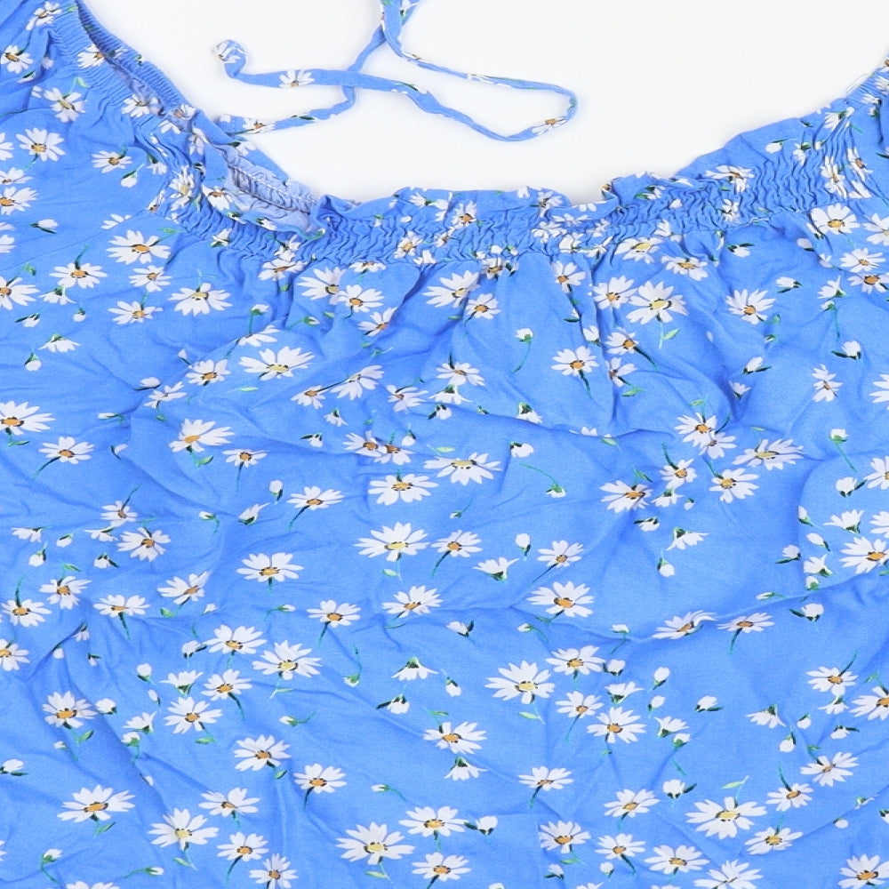 Papaya Womens Blue Floral Viscose Basic Blouse Size 18 Off the Shoulder