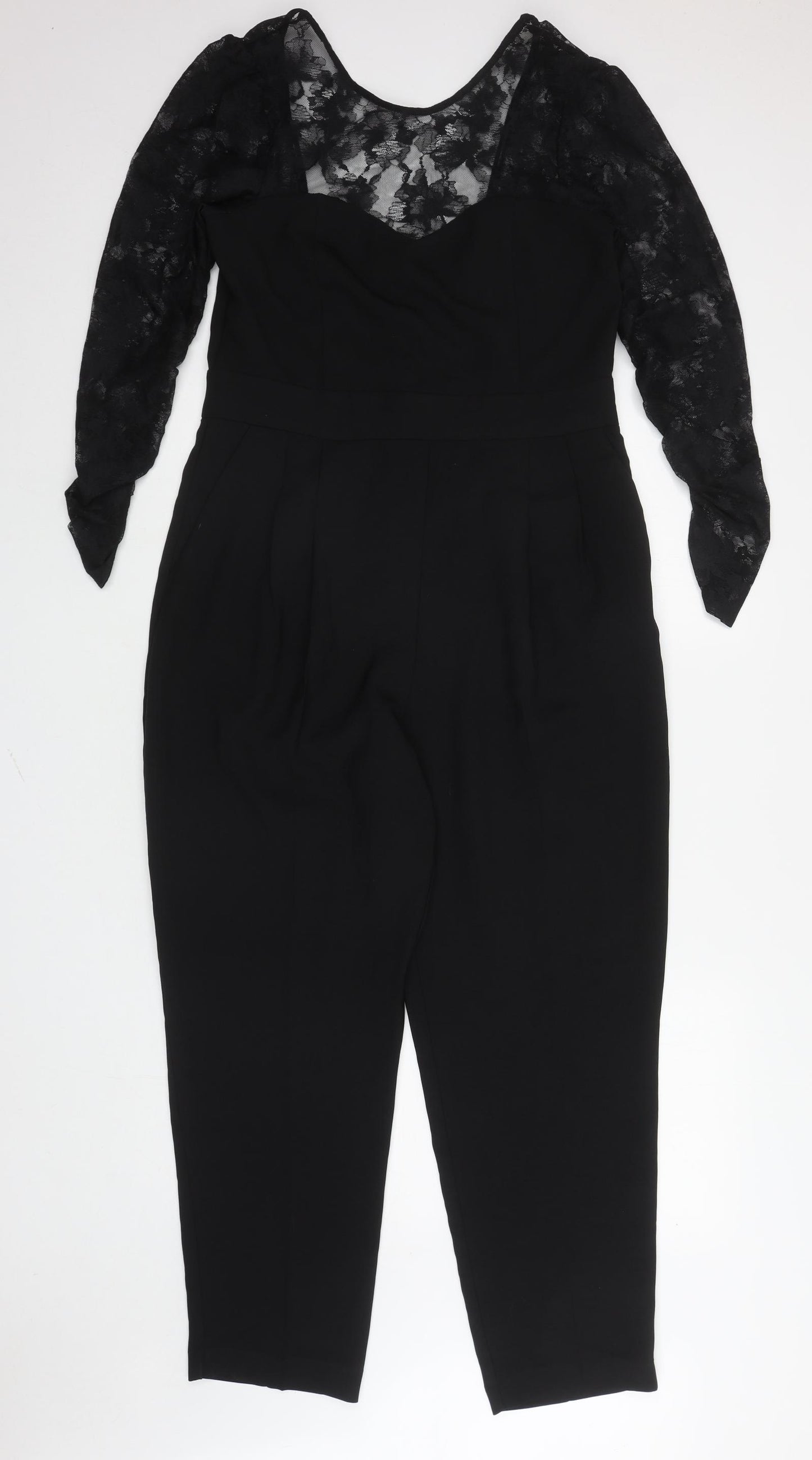H&M Womens Black Polyester Jumpsuit One-Piece Size 14 L26 in Zip - Ruched sleeves