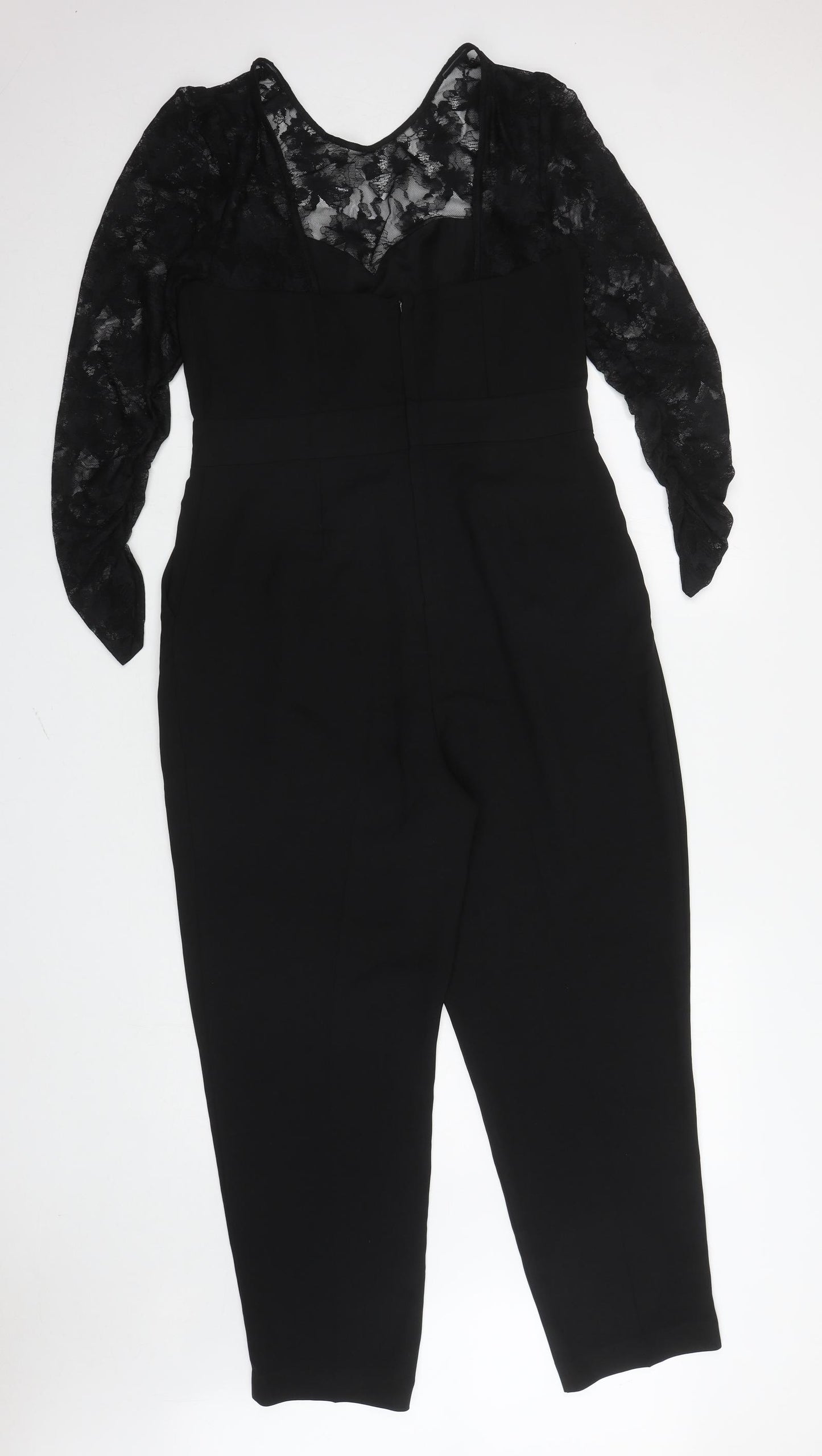 H&M Womens Black Polyester Jumpsuit One-Piece Size 14 L26 in Zip - Ruched sleeves