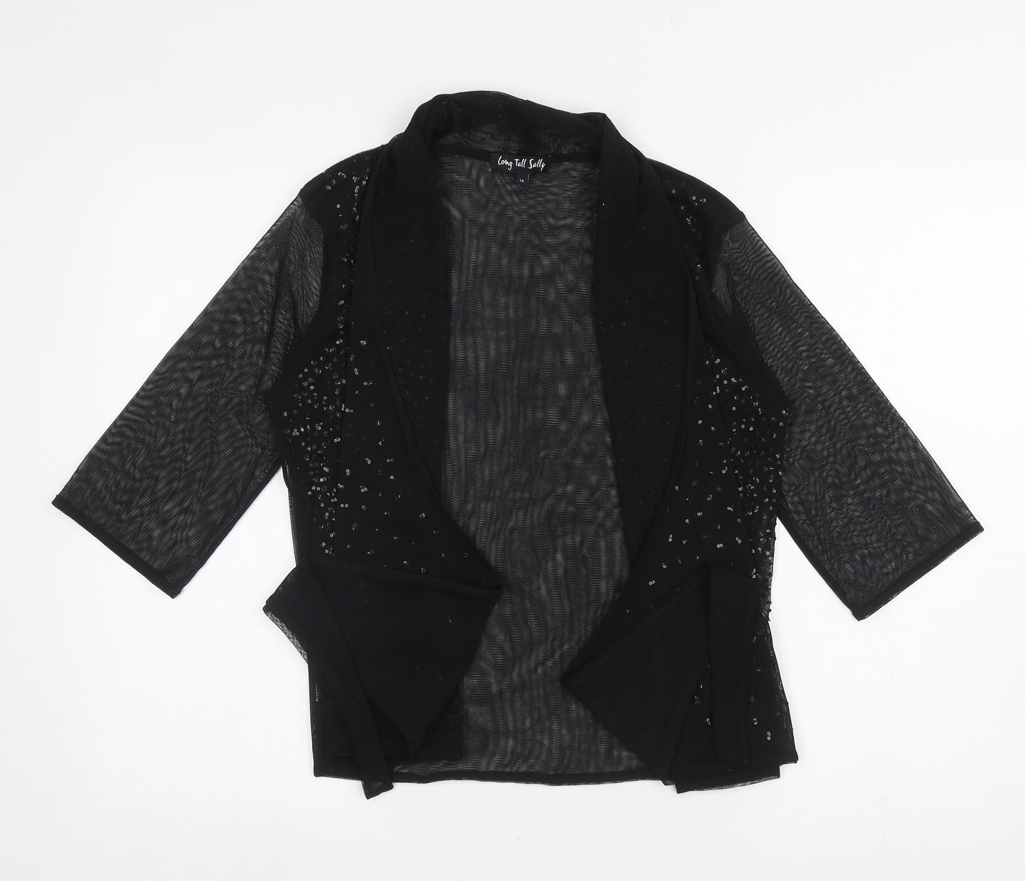 Long Tall Sally Womens Black V-Neck Polyester Cardigan Jumper Size 14