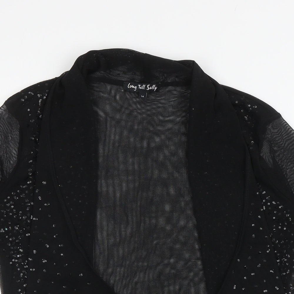 Long Tall Sally Womens Black V-Neck Polyester Cardigan Jumper Size 14