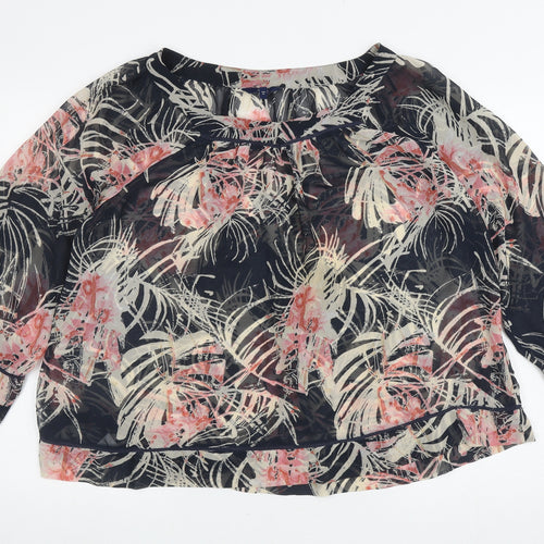 NEXT Womens Black Floral Polyester Basic Blouse Size 12 Round Neck