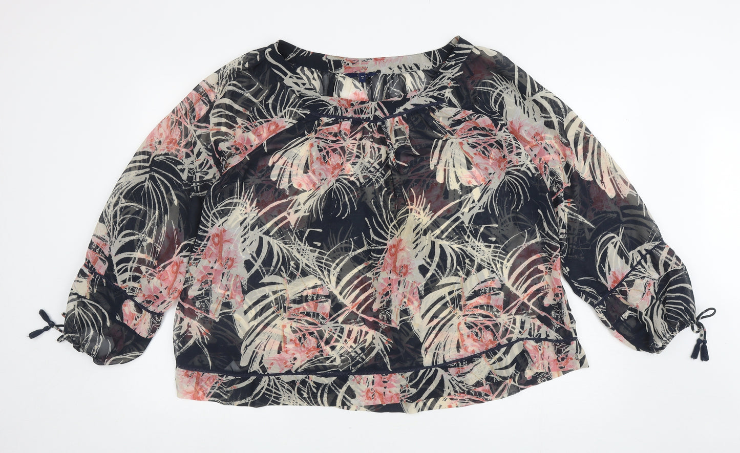 NEXT Womens Black Floral Polyester Basic Blouse Size 12 Round Neck