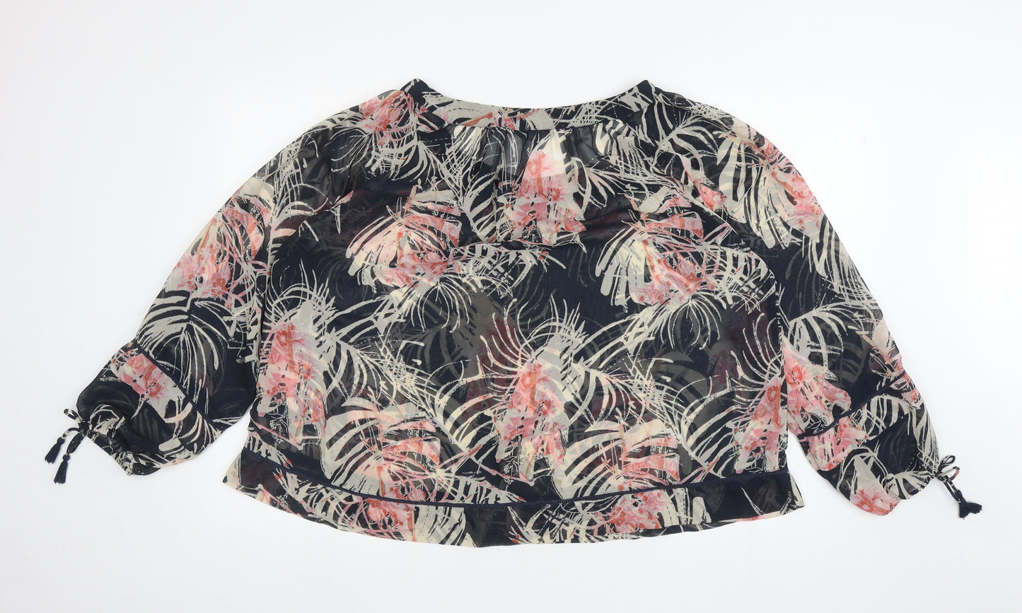 NEXT Womens Black Floral Polyester Basic Blouse Size 12 Round Neck