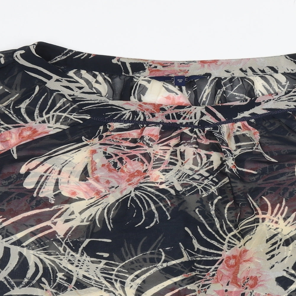 NEXT Womens Black Floral Polyester Basic Blouse Size 12 Round Neck
