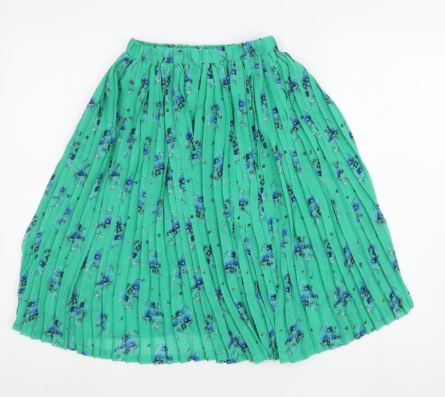 NEXT Girls Green Floral Polyester Pleated Skirt Size 8 Years Regular Pull On
