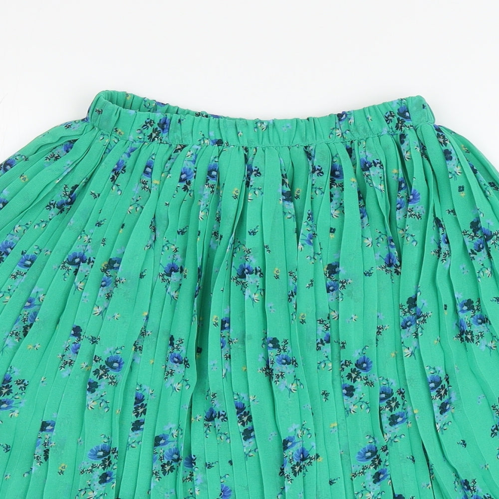 NEXT Girls Green Floral Polyester Pleated Skirt Size 8 Years Regular Pull On