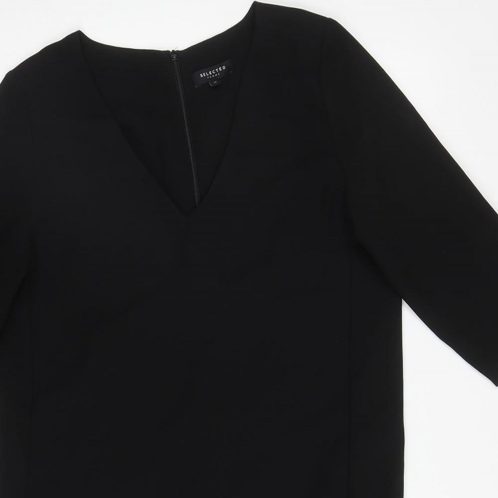 Selected Femme Womens Black Polyester A-Line Size 36 V-Neck Zip