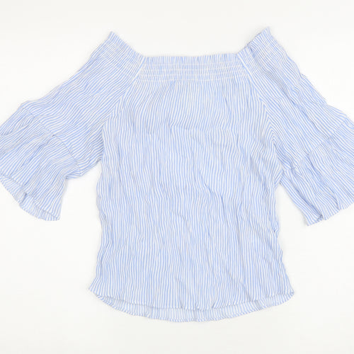 H&M Womens Blue Striped Viscose Basic Blouse Size 8 Off the Shoulder