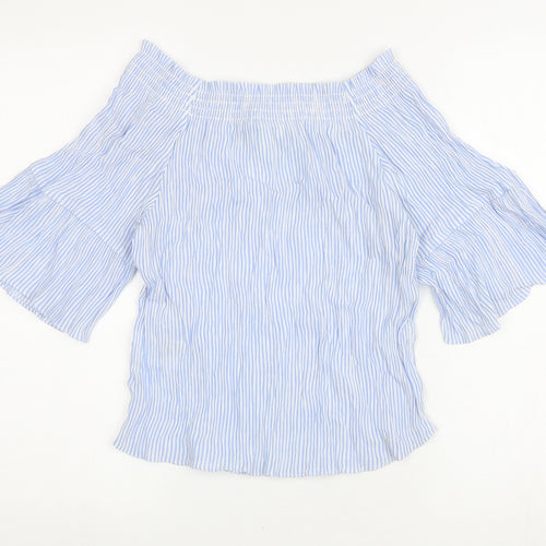 H&M Womens Blue Striped Viscose Basic Blouse Size 8 Off the Shoulder