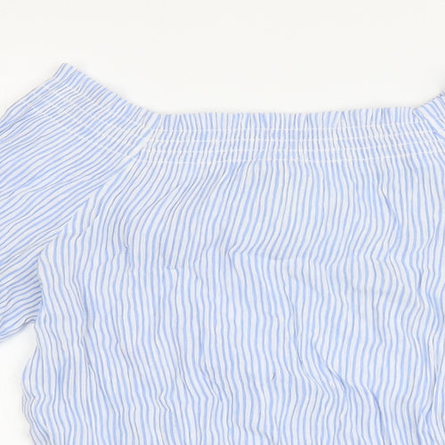 H&M Womens Blue Striped Viscose Basic Blouse Size 8 Off the Shoulder