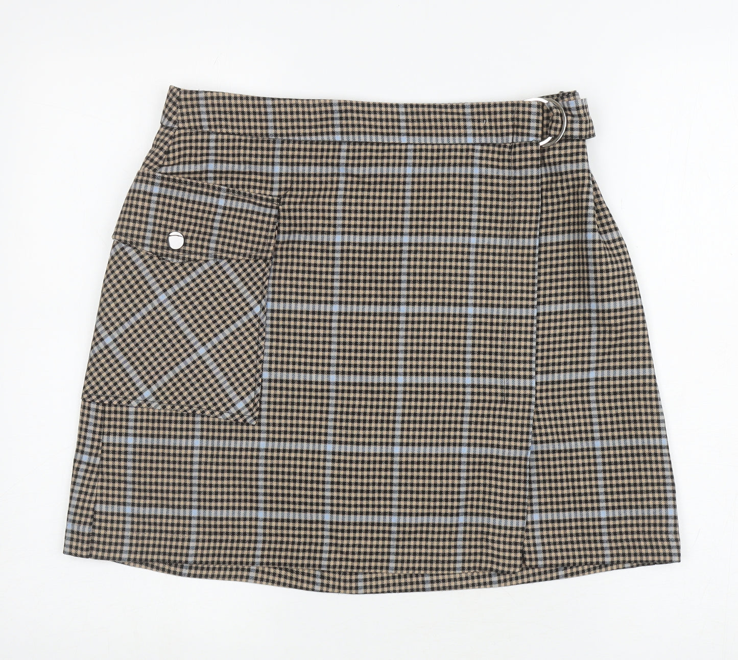 TU Womens Brown Polyester Mini Skirt Size 14 Zip - Houndstooth