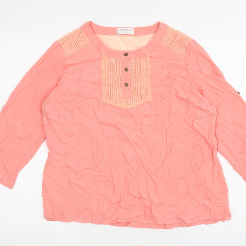 Anna Rose Womens Pink Viscose Basic Blouse Size 4 Round Neck