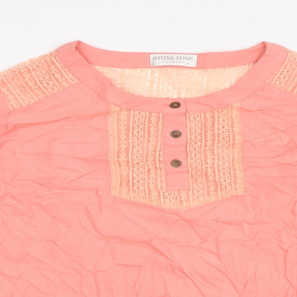 Anna Rose Womens Pink Viscose Basic Blouse Size 4 Round Neck