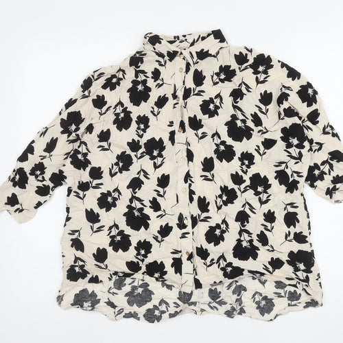 George Womens Ivory Floral Viscose Basic Button-Up Size 8 Collared