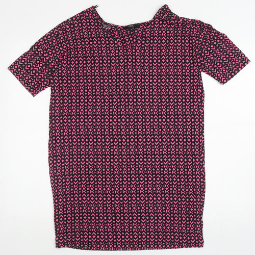 NEXT Womens Pink Geometric Viscose Tunic T-Shirt Size 10 V-Neck - Cut out back