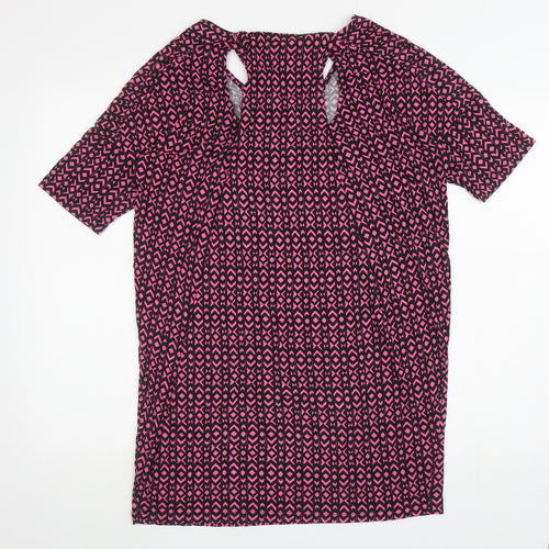 NEXT Womens Pink Geometric Viscose Tunic T-Shirt Size 10 V-Neck - Cut out back
